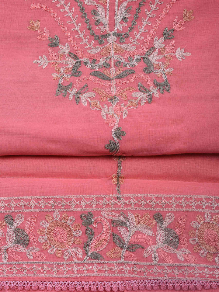 Pink Embroidery Chanderi Unstitched Dress Material