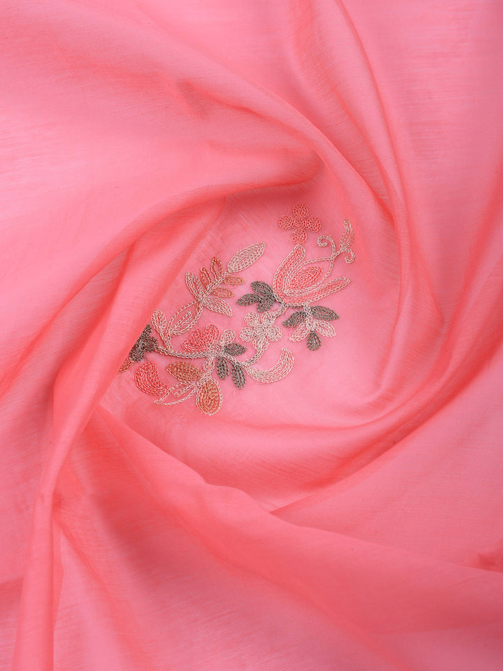 Pink Embroidery Chanderi Unstitched Dress Material