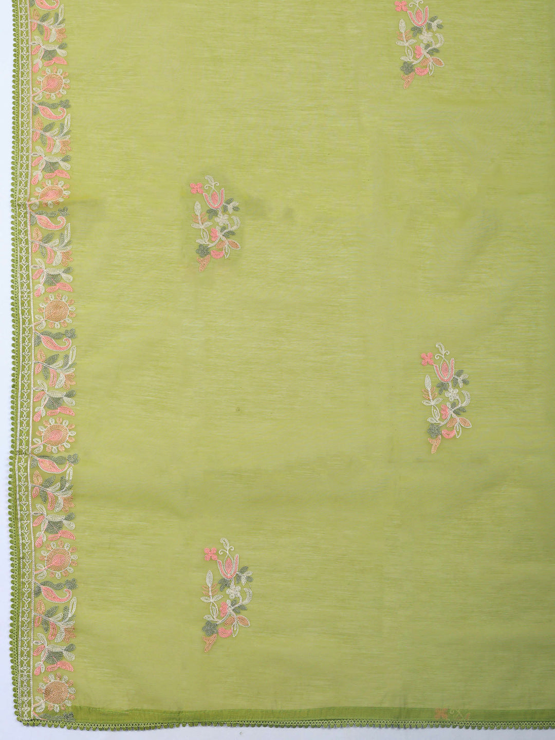 Pista Green Embroidery Chanderi Unstitched Dress Material