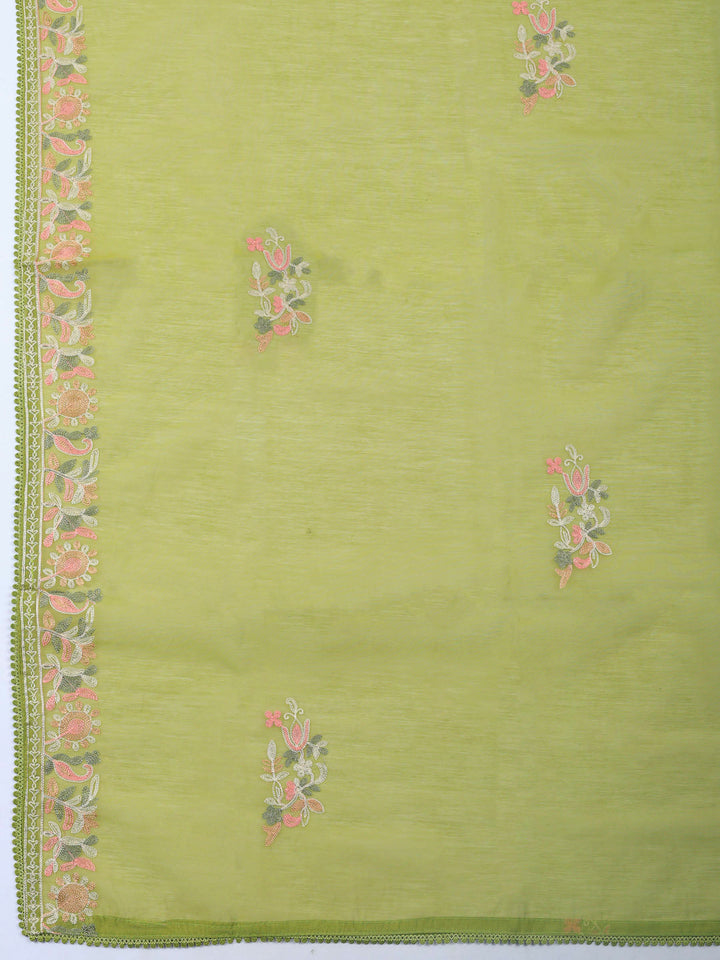 Pista Green Embroidery Chanderi Unstitched Dress Material