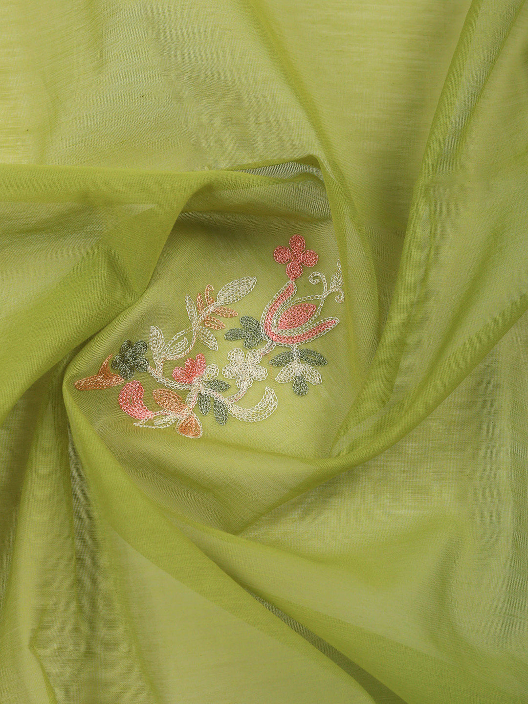 Pista Green Embroidery Chanderi Unstitched Dress Material