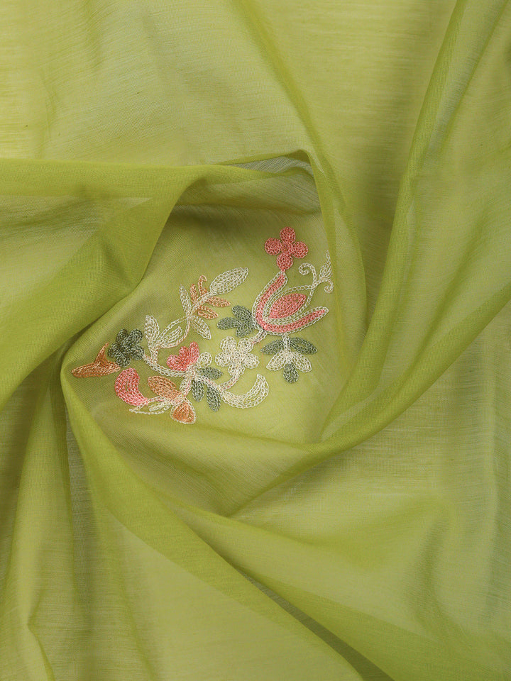 Pista Green Embroidery Chanderi Unstitched Dress Material