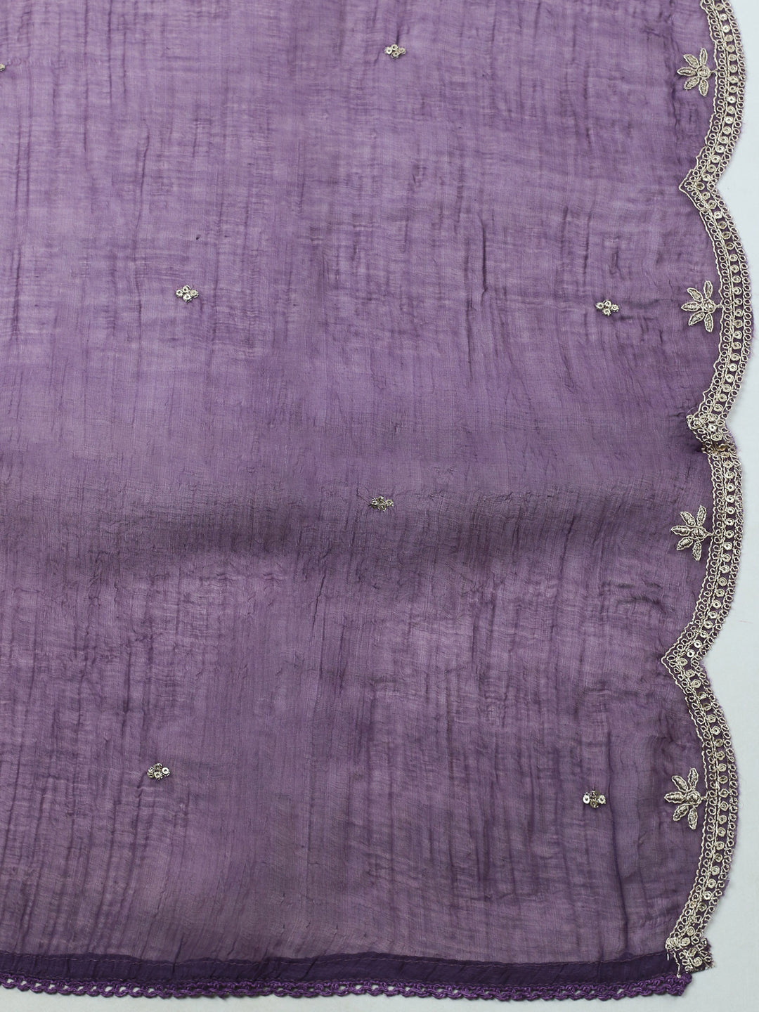 Purple Embroidered Chanderi Unstitched Suit &amp; Pant With Banarsi Dupatta
