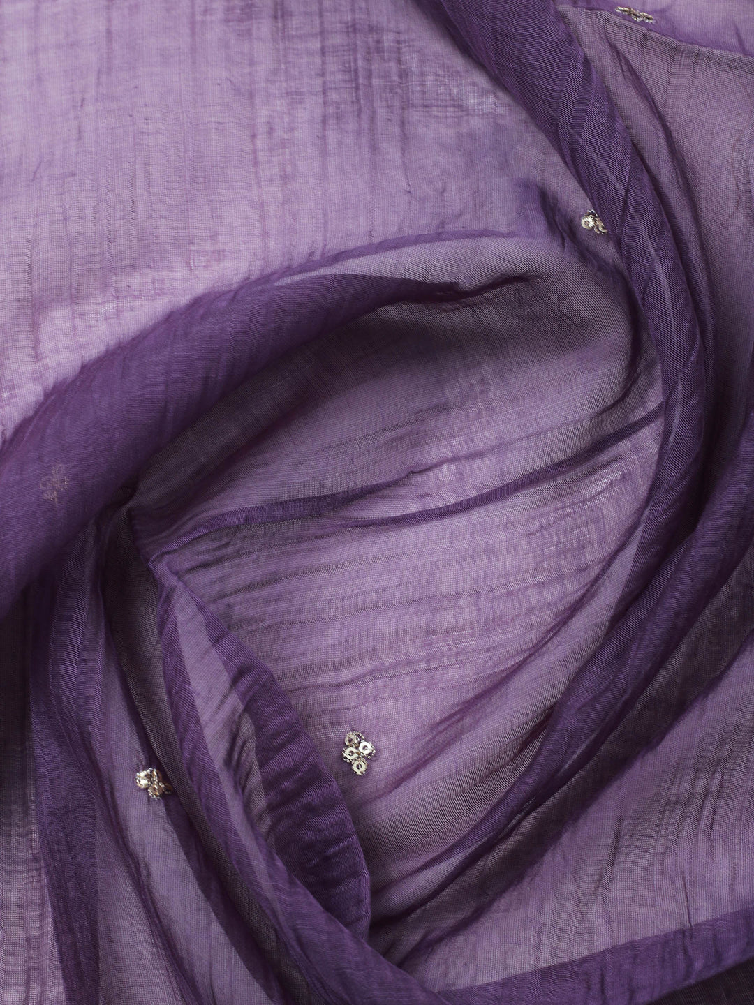 Purple Embroidered Chanderi Unstitched Suit &amp; Pant With Banarsi Dupatta