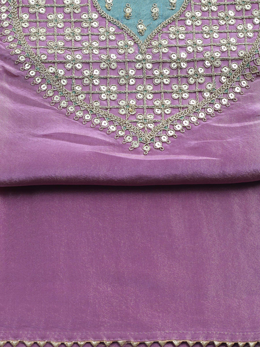 Lavender Embroidered Chanderi Unstitched Suit &amp; Pant With Banarsi Dupatta