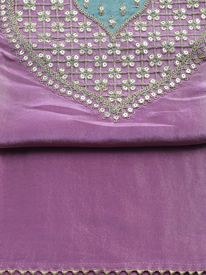 Lavender Embroidered Chanderi Unstitched Suit &amp; Pant With Banarsi Dupatta