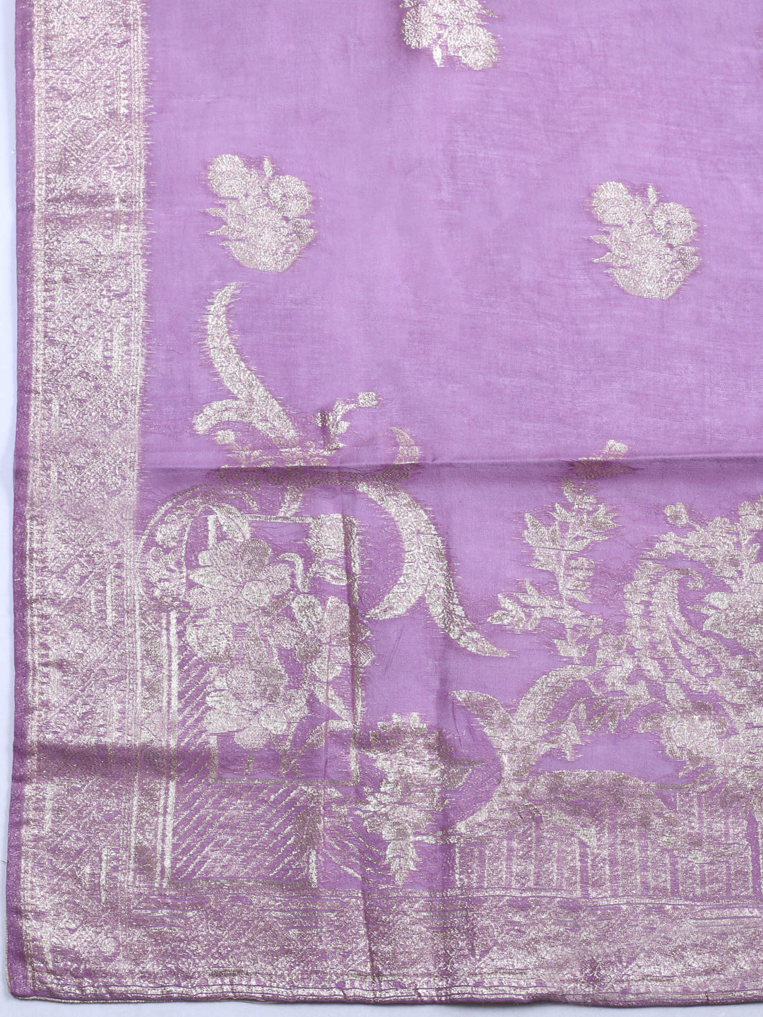 Mehndi Embroidered Chanderi Unstitched Suit &amp; Pant With Banarsi Dupatta