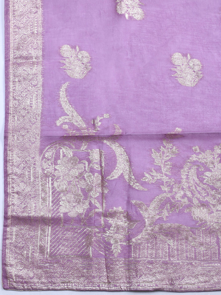 Mehndi Embroidered Chanderi Unstitched Suit &amp; Pant With Banarsi Dupatta