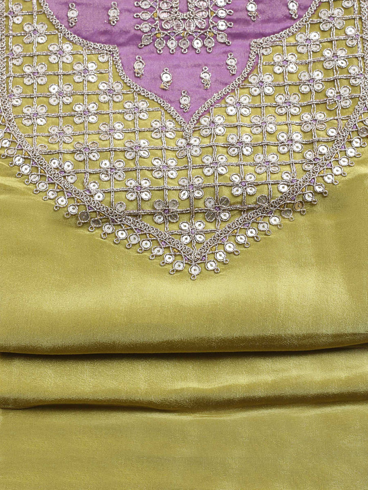 Mehndi Embroidered Chanderi Unstitched Suit &amp; Pant With Banarsi Dupatta