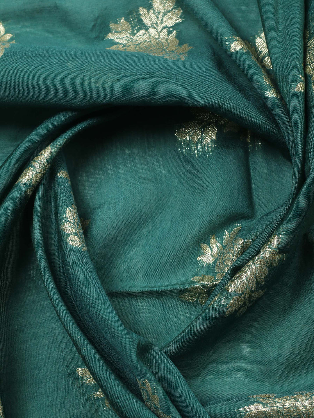 Green Embroidered Cotton Blend Unstitched Suit &amp; Pant With Banarsi Dupatta