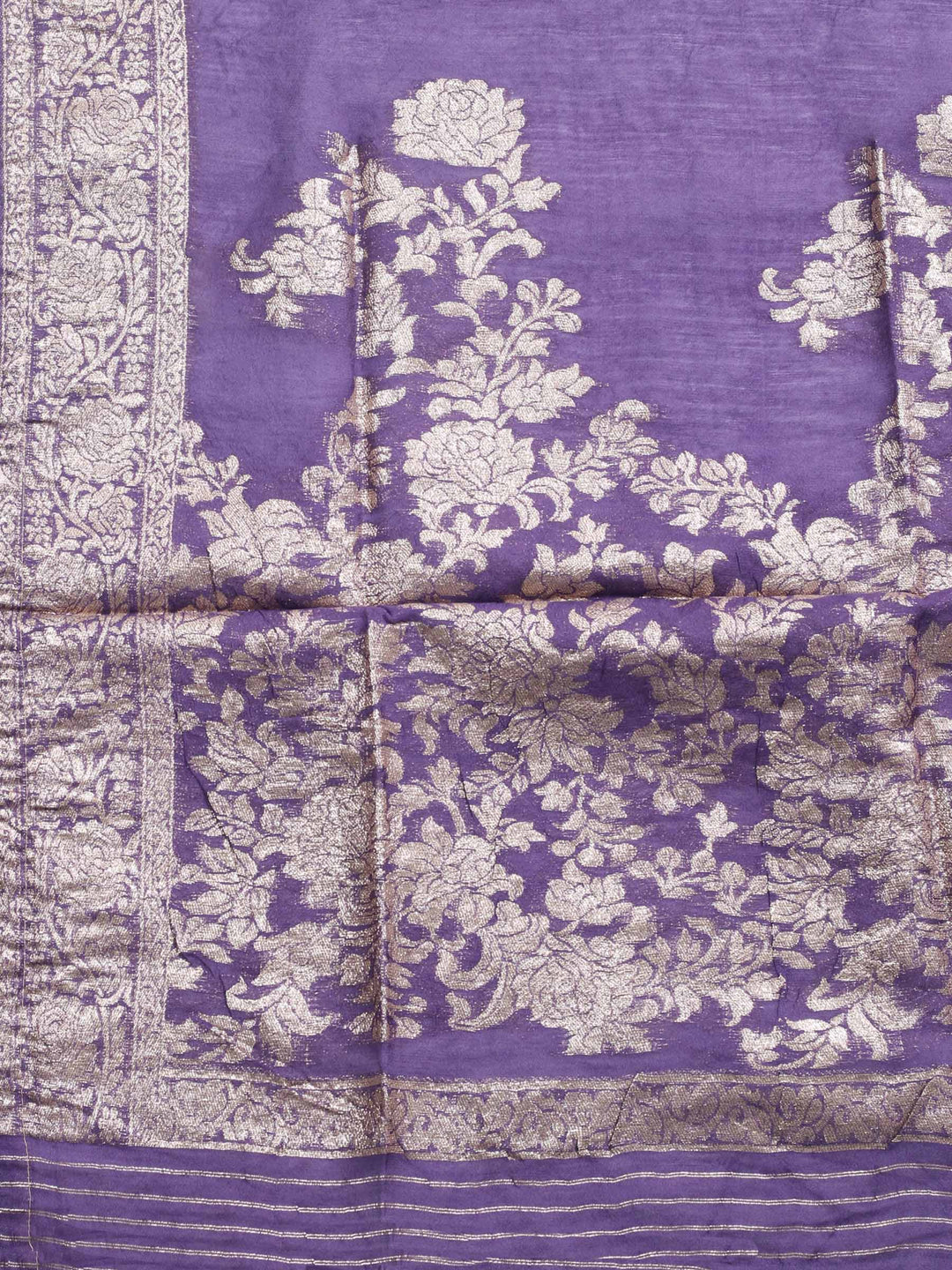 Purple Embroidered Cotton Blend Unstitched Suit &amp; Pant With Banarsi Dupatta