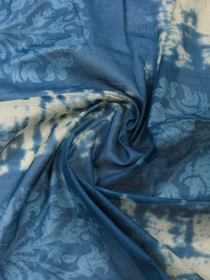 Blue Printed Cotton Blend Unstitched Dress Material