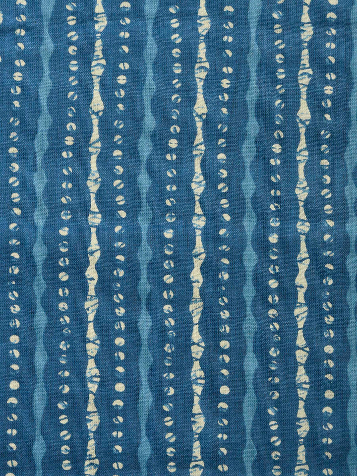 Blue Printed Cotton Blend Unstitched Dress Material
