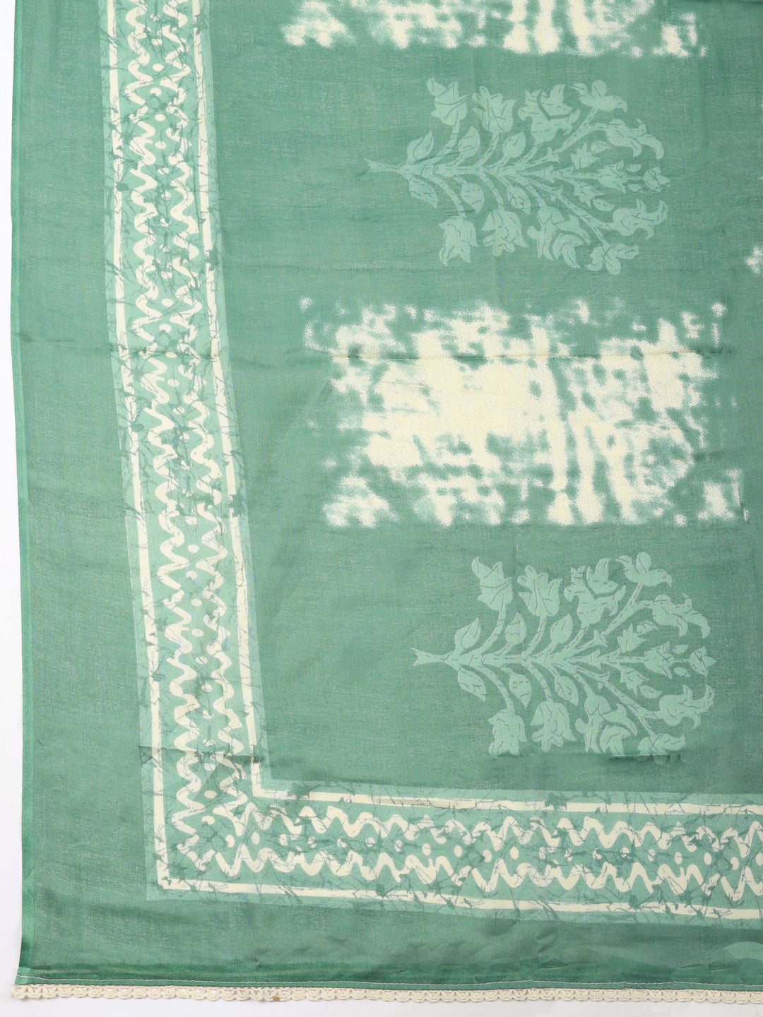 Green Printed Cotton Blend Unstitched Dress Material