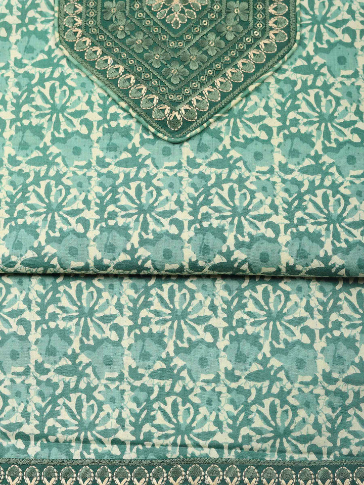 Green Printed Cotton Blend Unstitched Dress Material