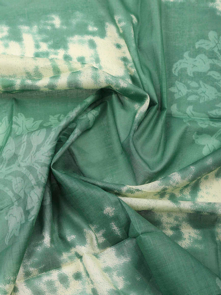 Green Printed Cotton Blend Unstitched Dress Material