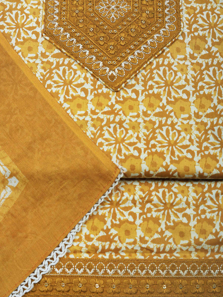 Mustard Printed Cotton Blend Unstitched Dress Material