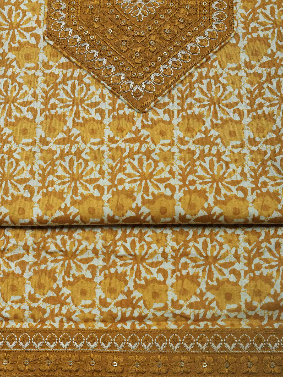 Mustard Printed Cotton Blend Unstitched Dress Material