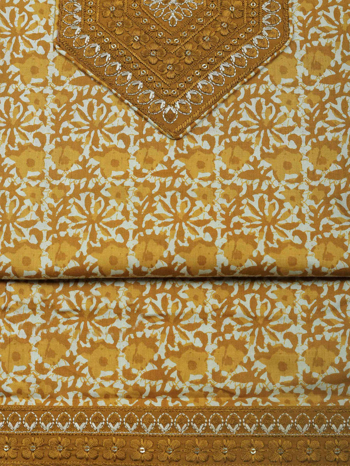 Mustard Printed Cotton Blend Unstitched Dress Material