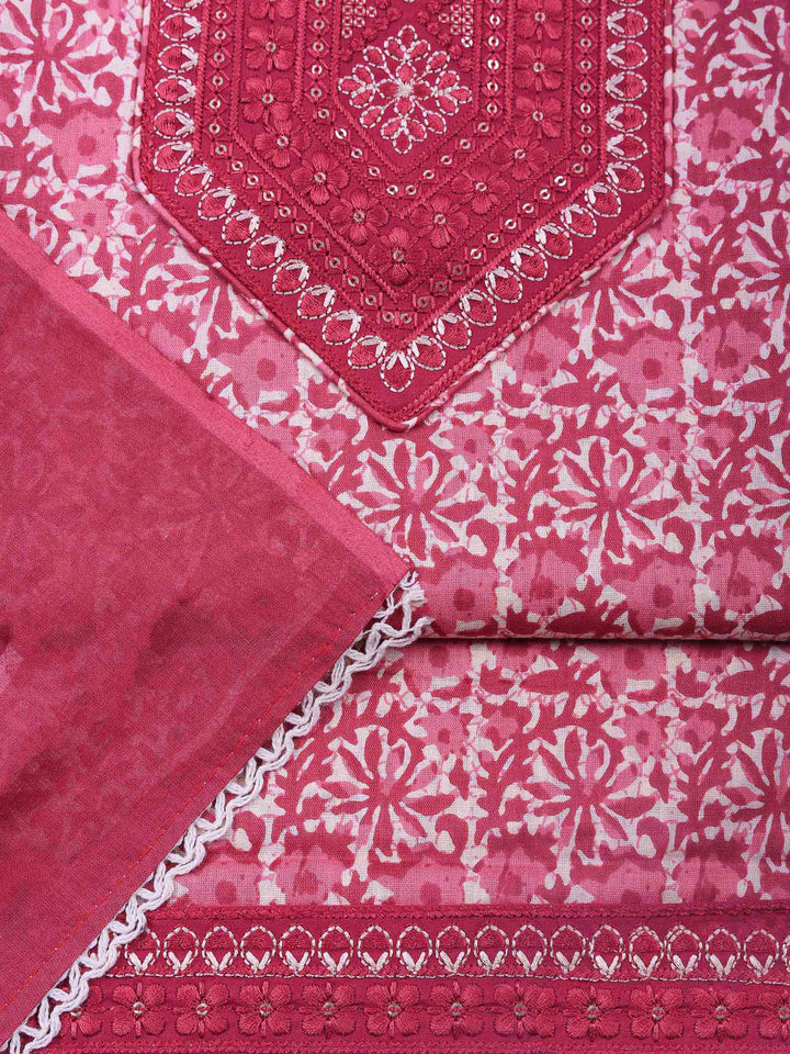 Pink Printed Cotton Blend Unstitched Dress Material