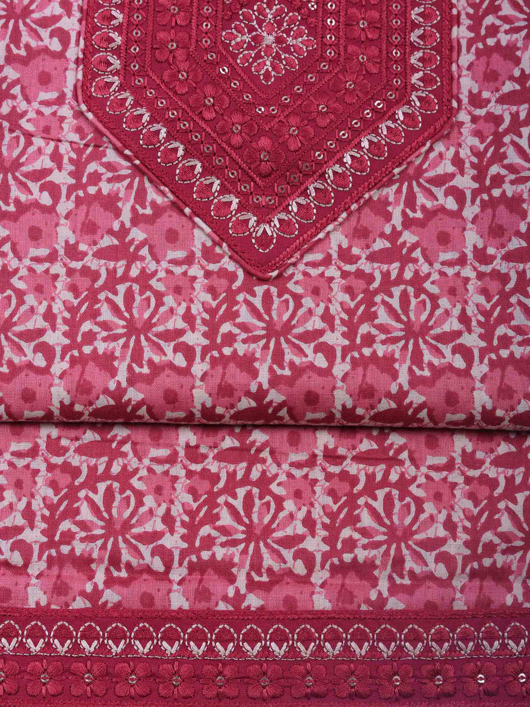 Pink Printed Cotton Blend Unstitched Dress Material