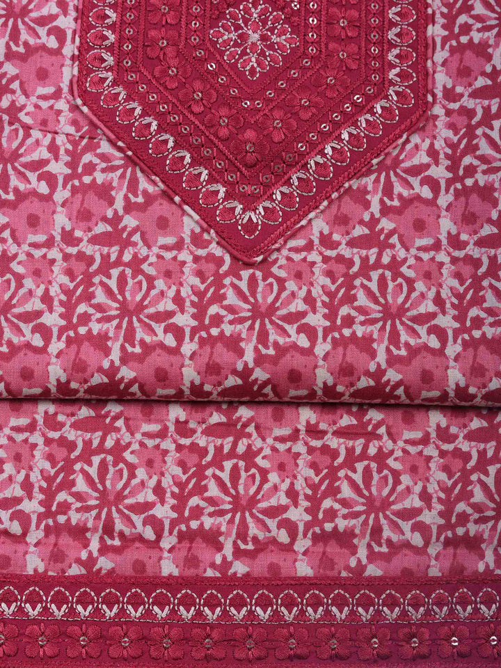 Pink Printed Cotton Blend Unstitched Dress Material