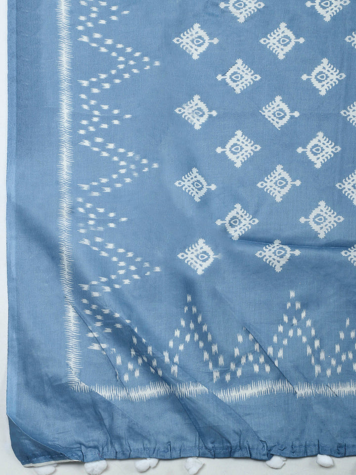 Grey Embroidery Cotton Blend Unstitched Dress Material