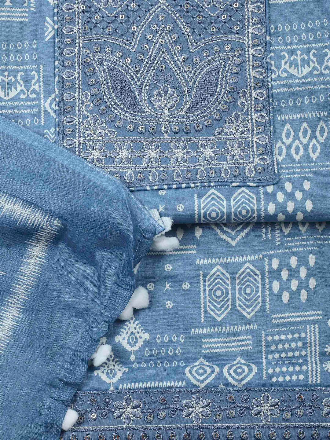 Grey Embroidery Cotton Blend Unstitched Dress Material
