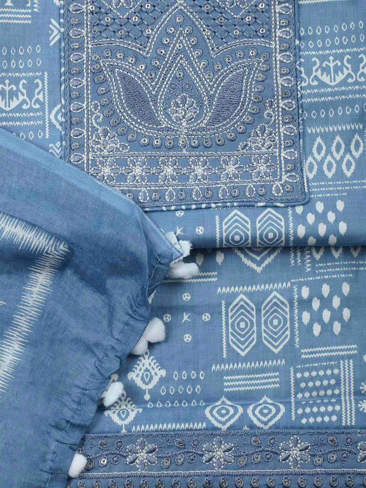 Grey Embroidery Cotton Blend Unstitched Dress Material