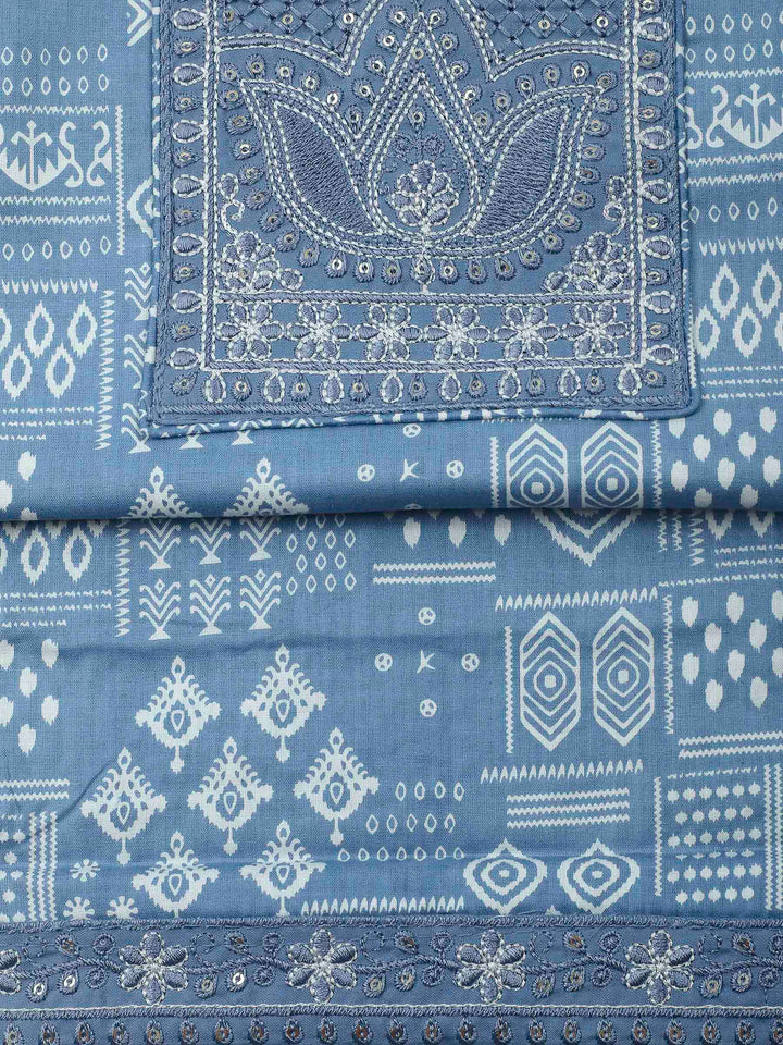 Grey Embroidery Cotton Blend Unstitched Dress Material