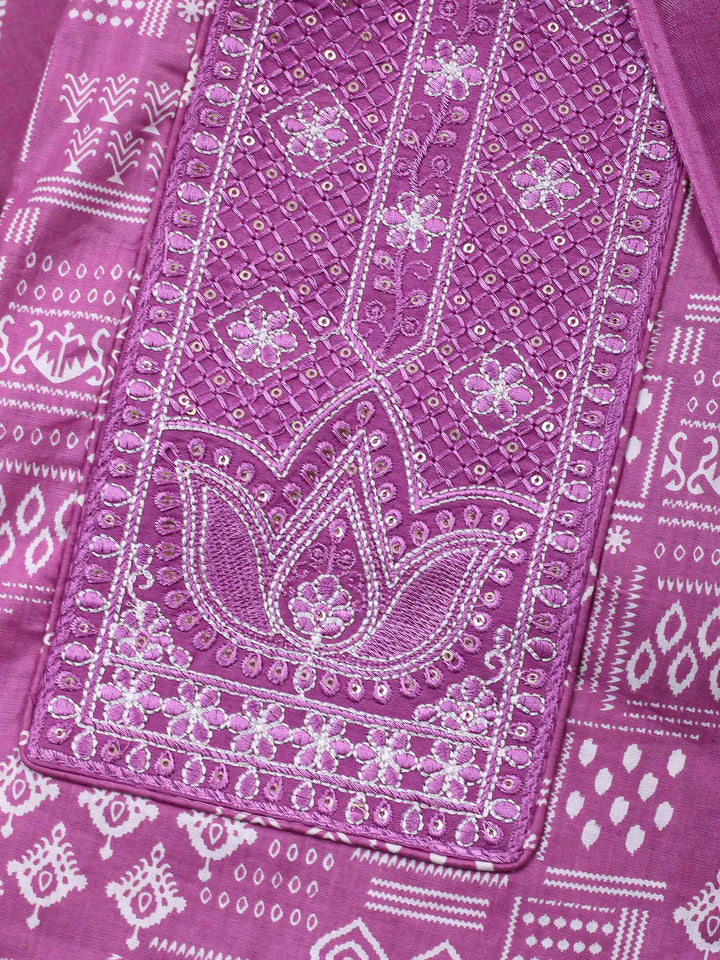 Onion Pink Printed Cotton Blend Unstitched Dress Material