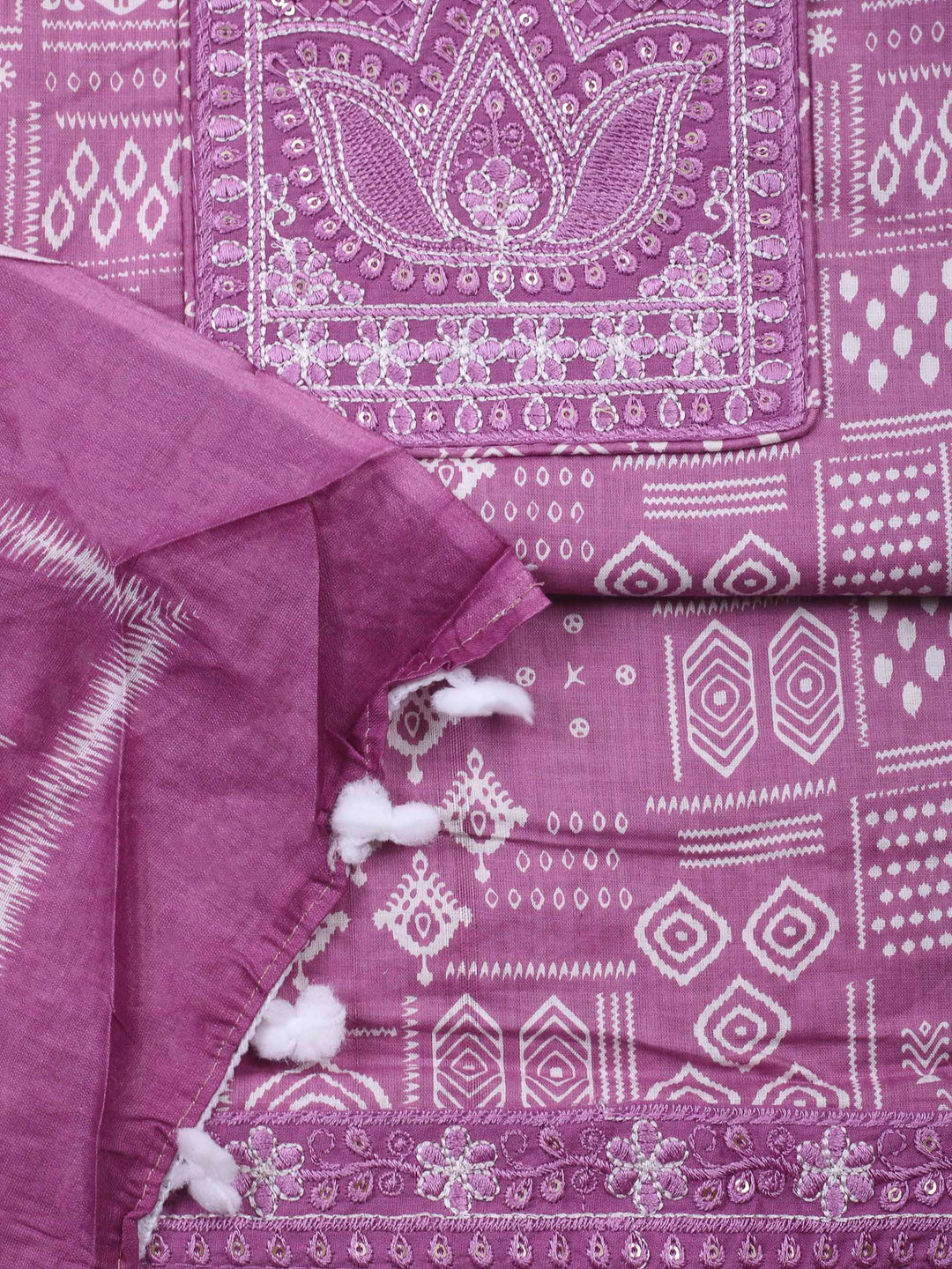 Onion Pink Printed Cotton Blend Unstitched Dress Material