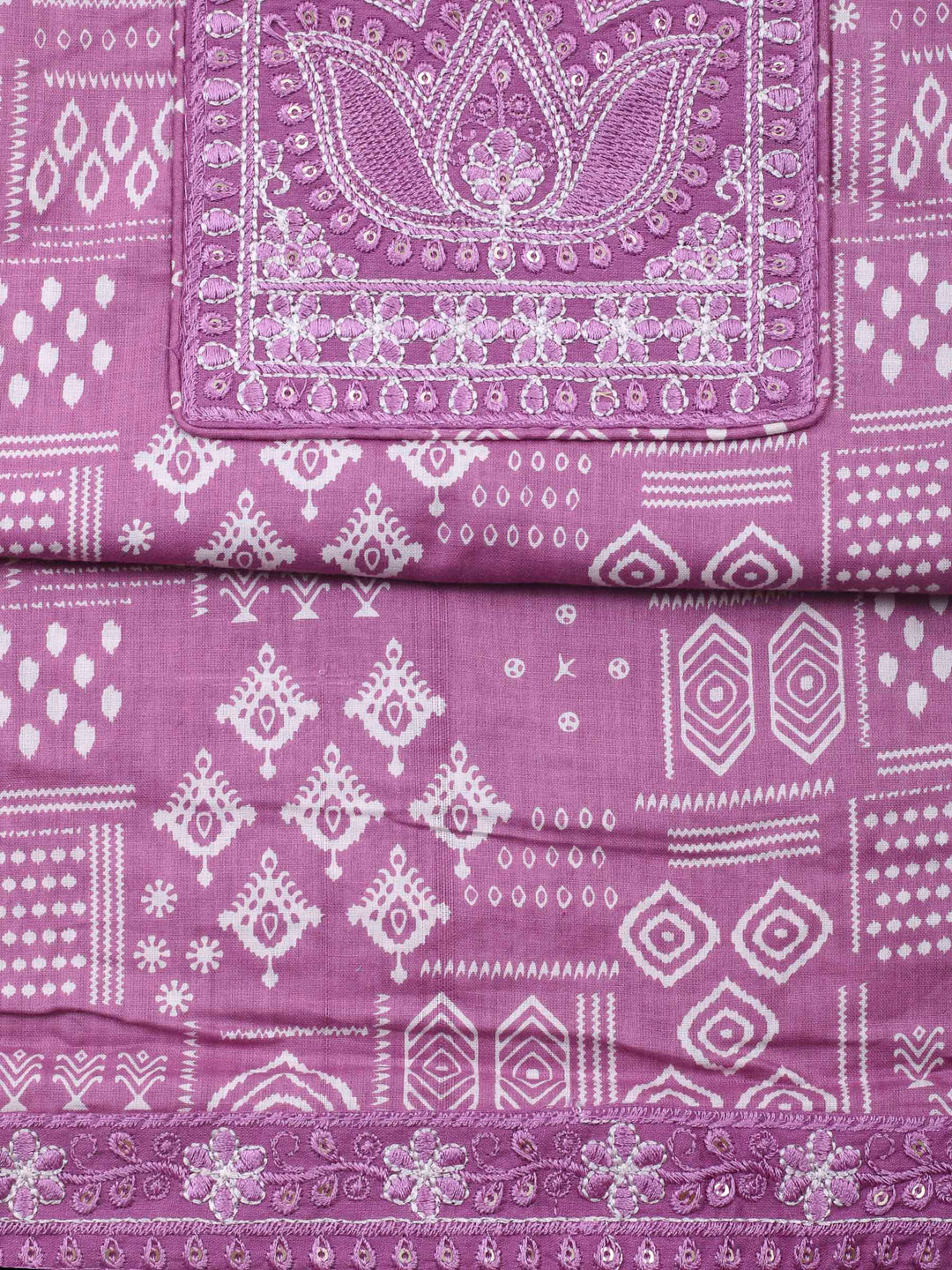 Onion Pink Printed Cotton Blend Unstitched Dress Material