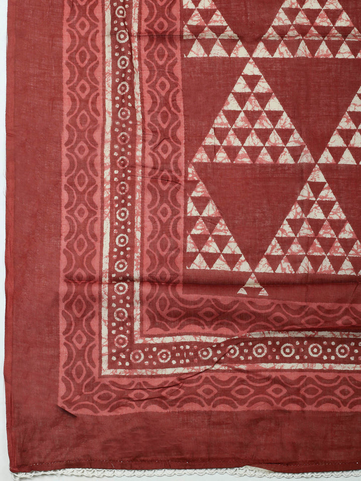 Maroon Printed Cotton Blend Unstitched Dress Material