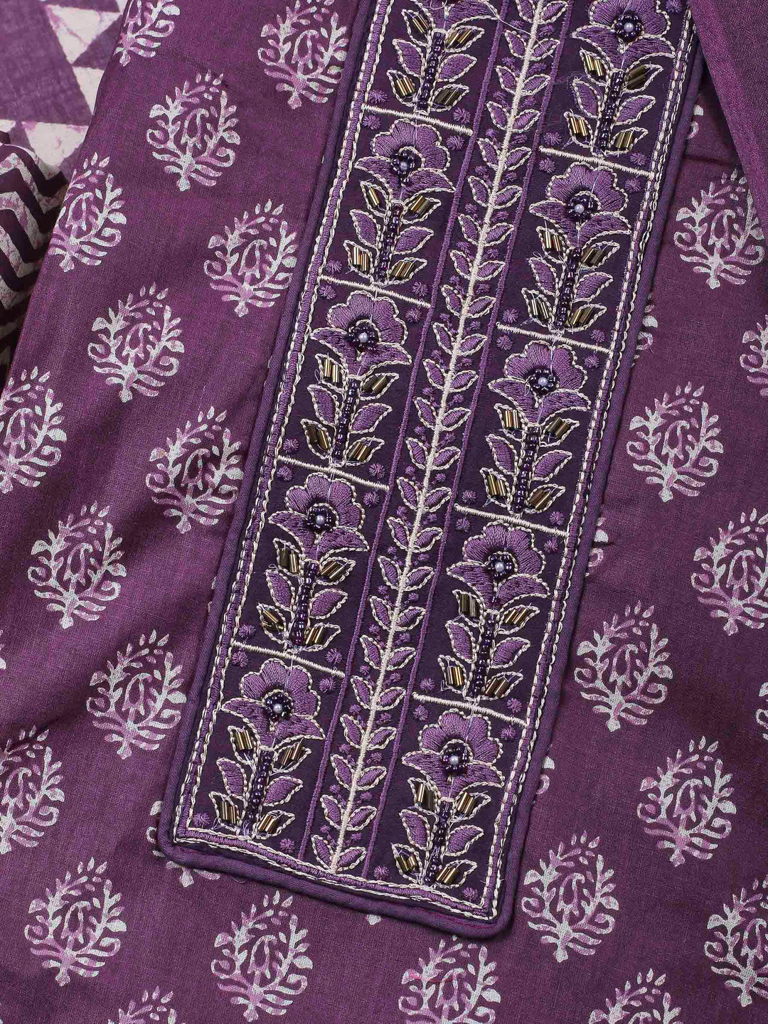 Wine Printed Cotton Blend Unstitched Dress Material