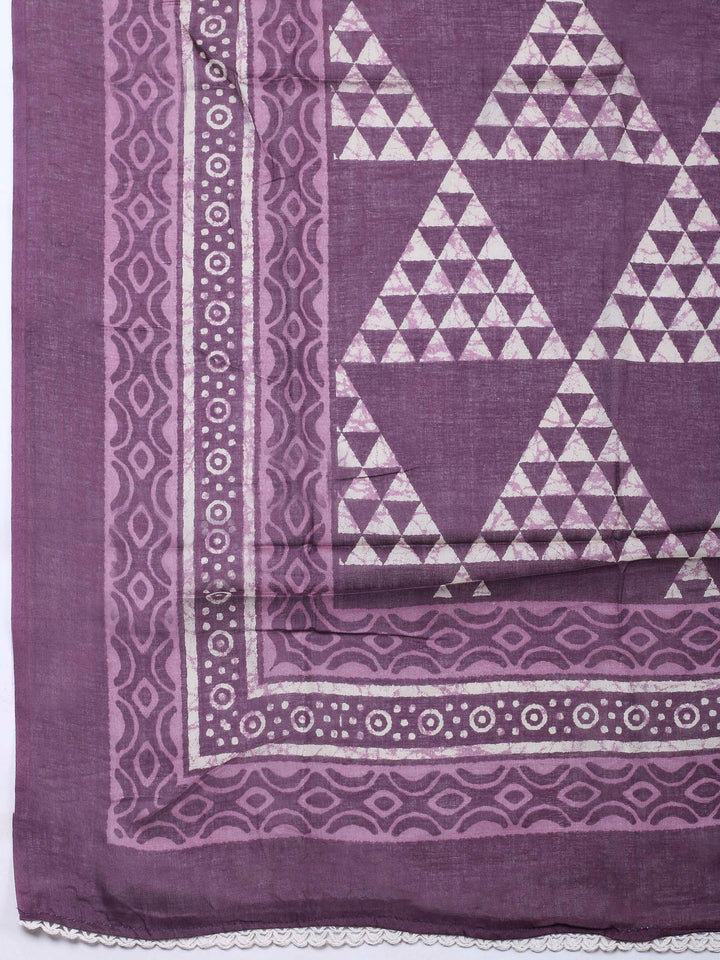 Wine Printed Cotton Blend Unstitched Dress Material