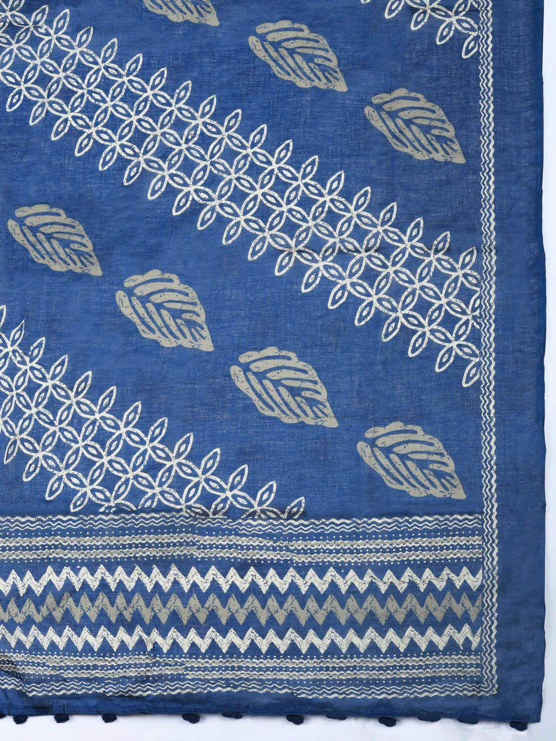 Blue Printed Cotton Blend Unstitched Dress Material