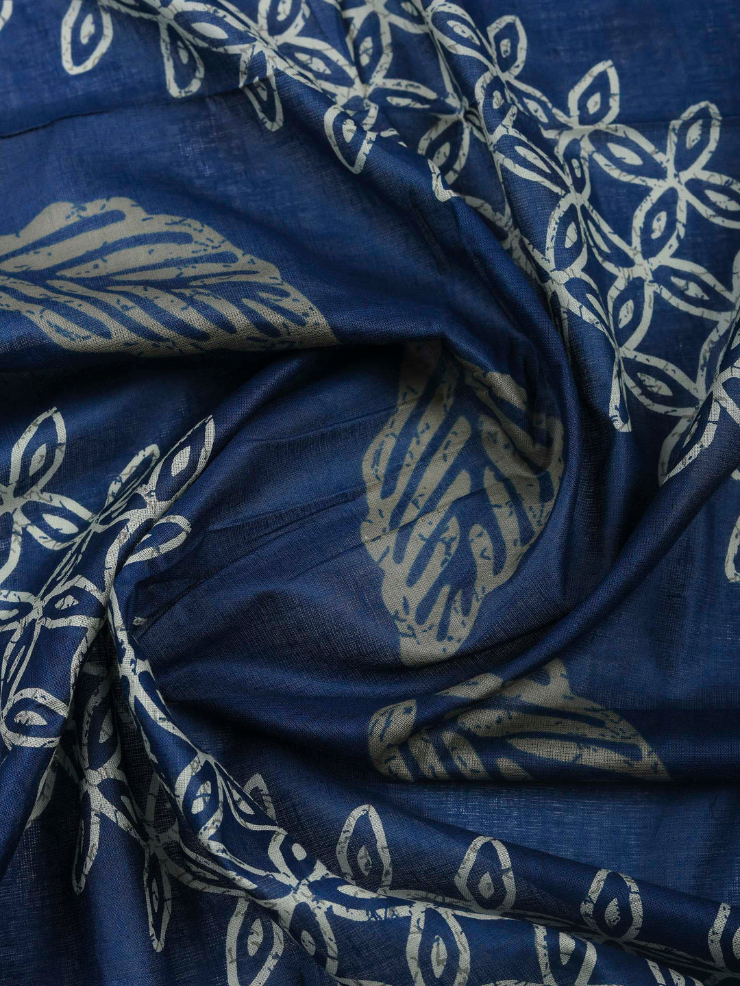 Blue Printed Cotton Blend Unstitched Dress Material