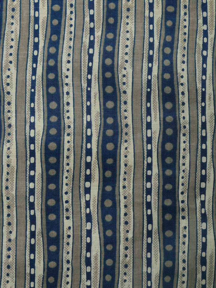 Blue Printed Cotton Blend Unstitched Dress Material