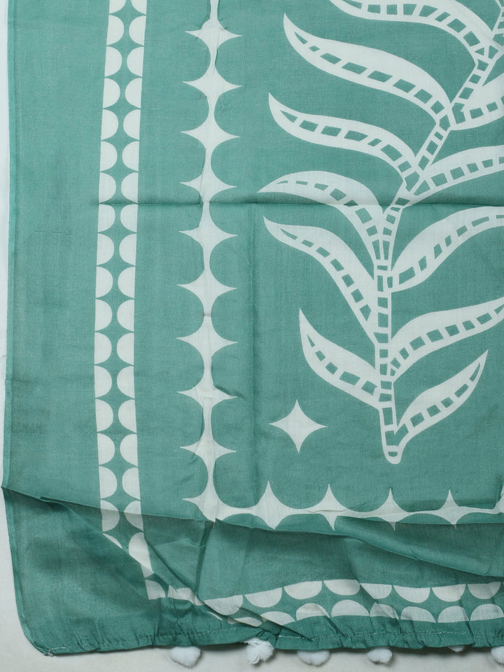 Aqua Green Printed Cotton Blend Unstitched Dress Material