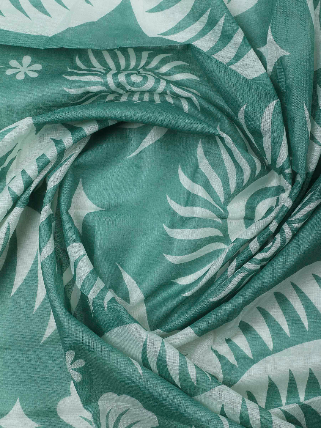 Aqua Green Printed Cotton Blend Unstitched Dress Material