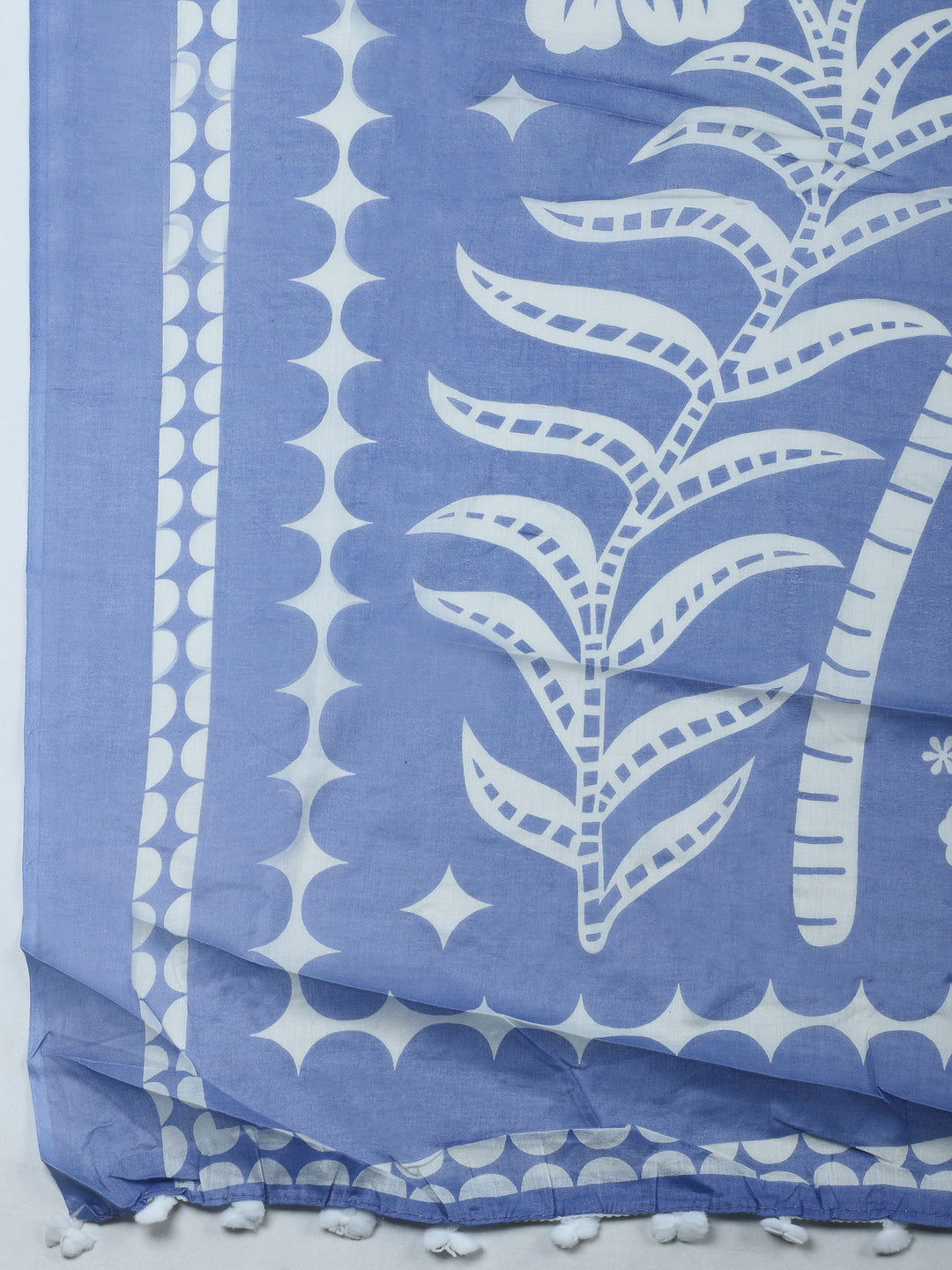 Blue Printed Cotton Blend Unstitched Dress Material