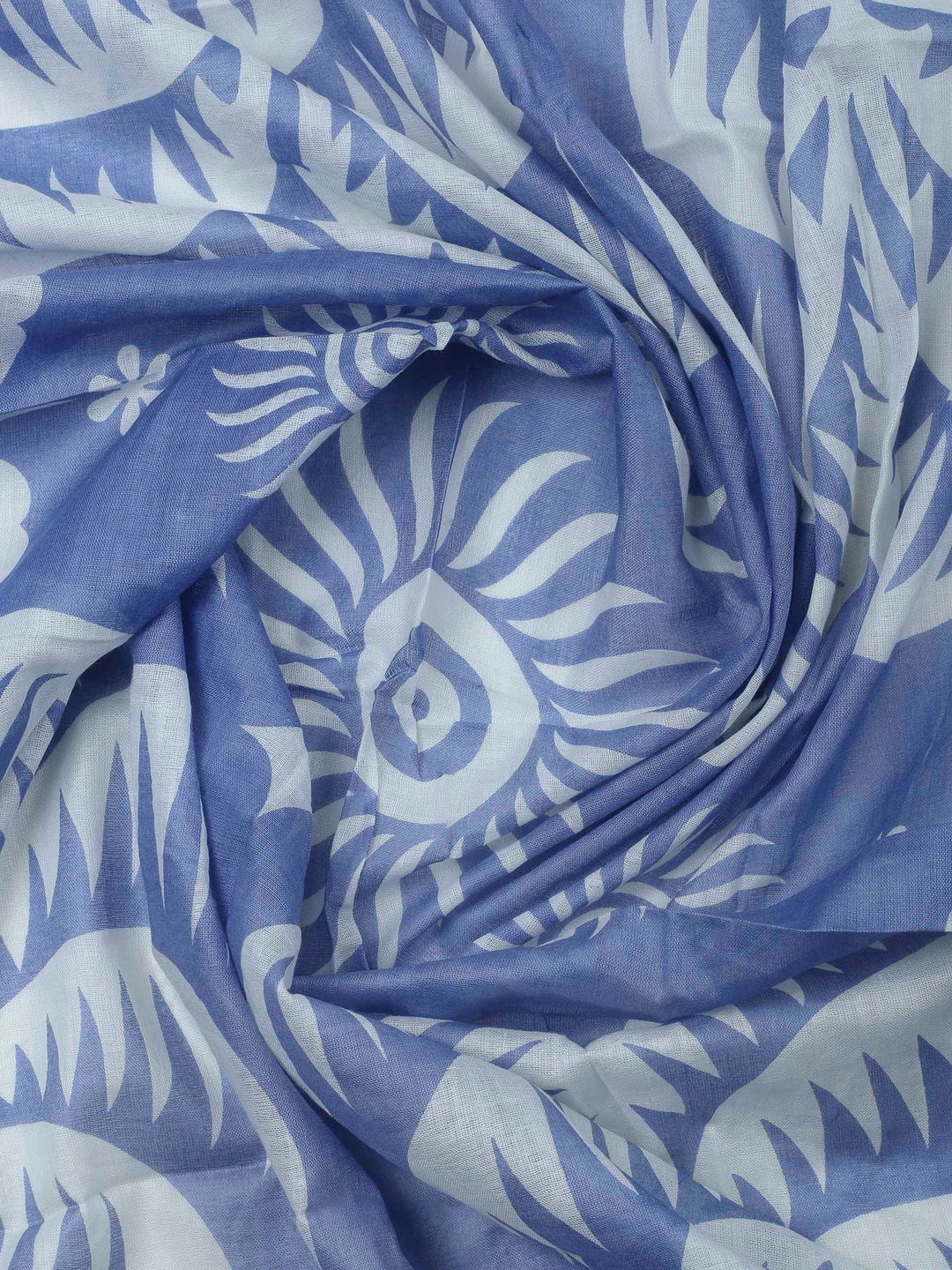 Blue Printed Cotton Blend Unstitched Dress Material