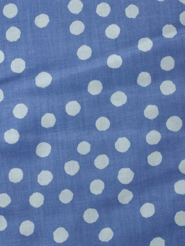 Blue Printed Cotton Blend Unstitched Dress Material