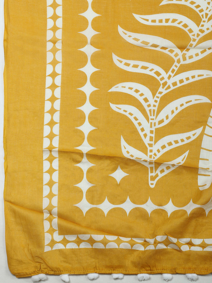 Mustard Printed Cotton Blend Unstitched Dress Material
