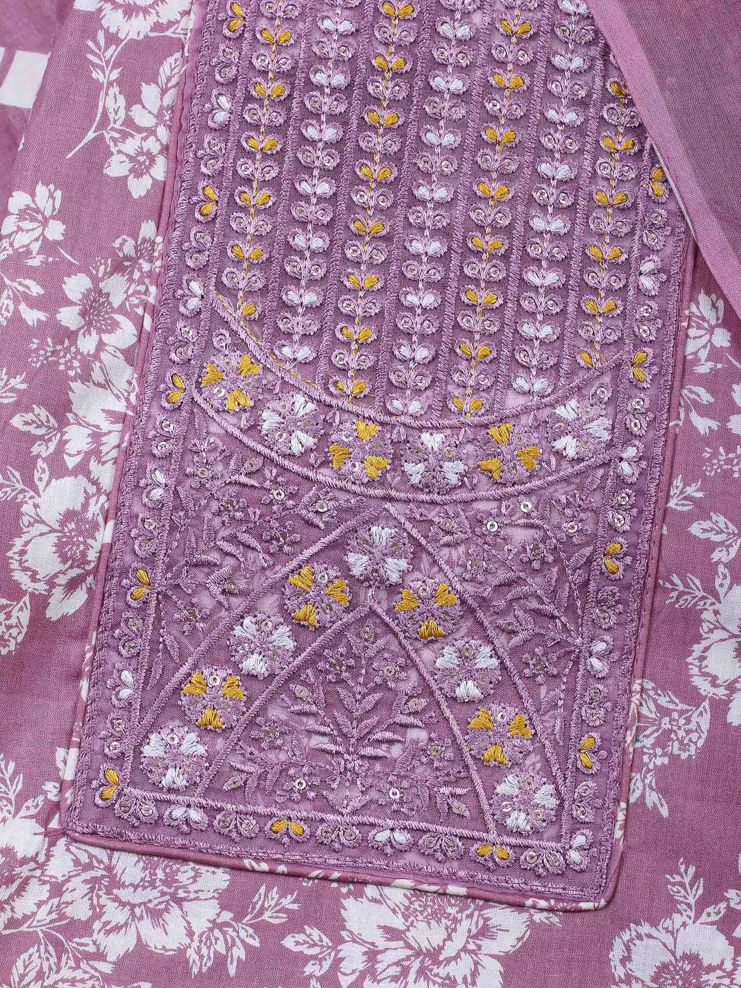 Onion Pink Printed Cotton Blend Unstitched Dress Material