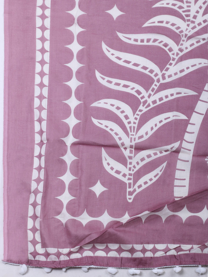 Onion Pink Printed Cotton Blend Unstitched Dress Material