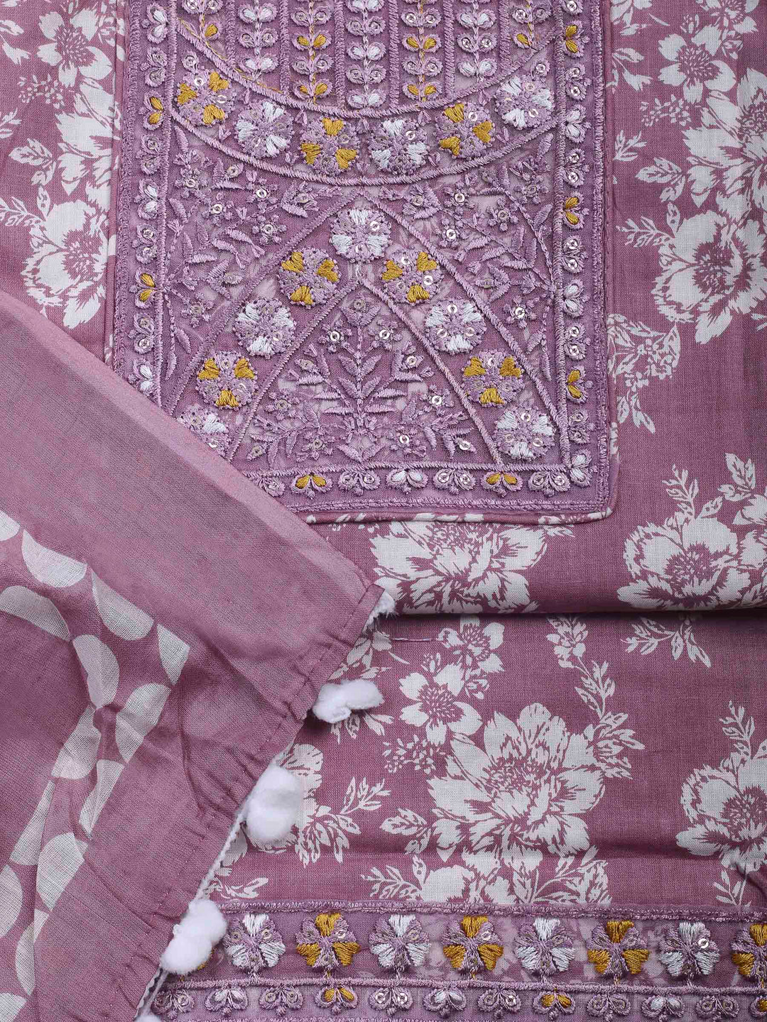 Onion Pink Printed Cotton Blend Unstitched Dress Material