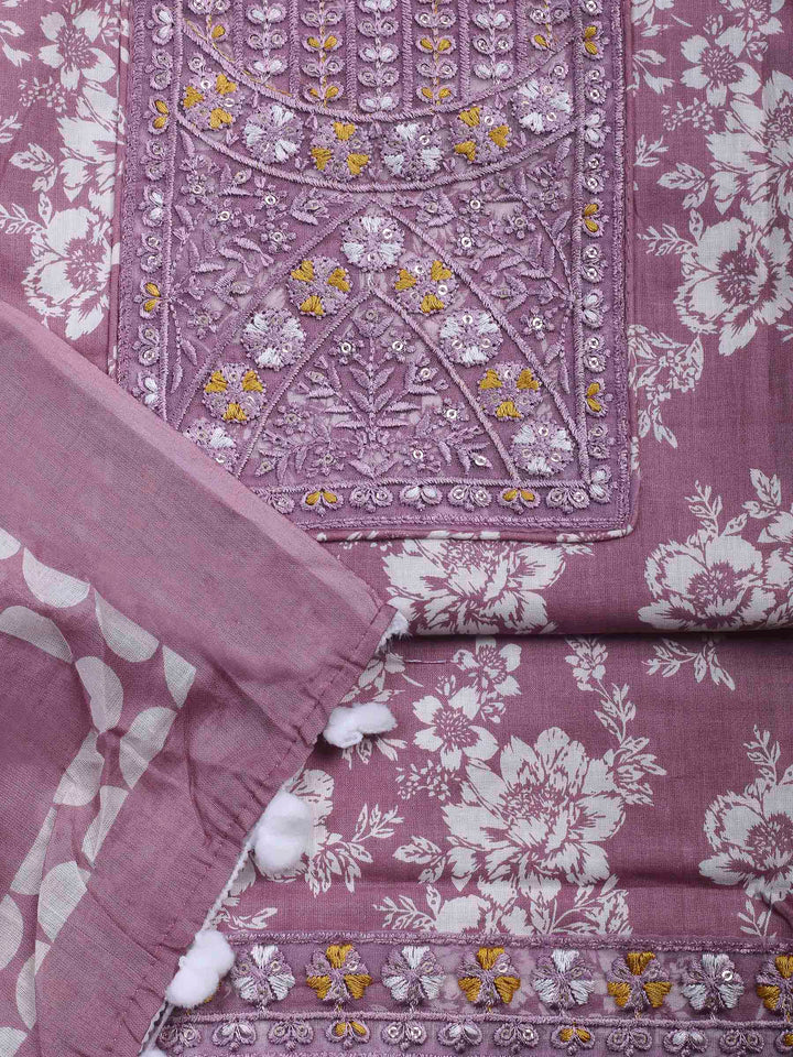 Onion Pink Printed Cotton Blend Unstitched Dress Material