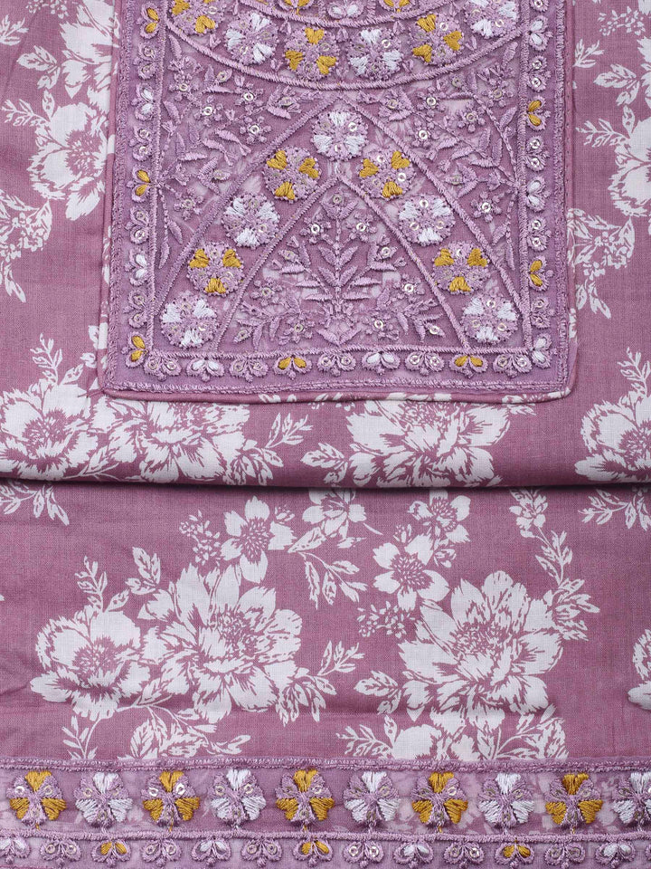 Onion Pink Printed Cotton Blend Unstitched Dress Material